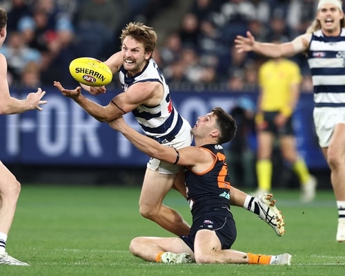 Action from Geelong versus Carlton